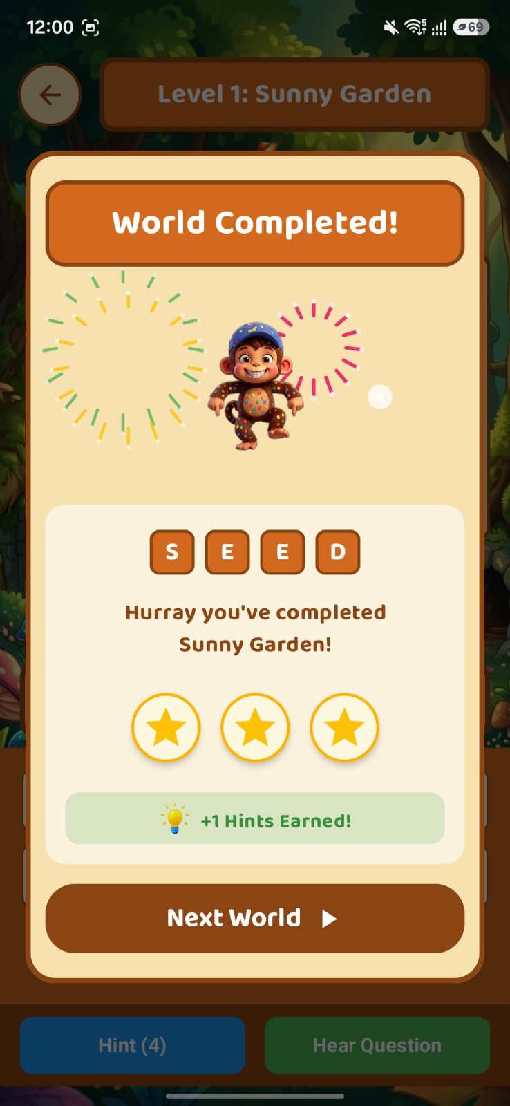 World completed screen