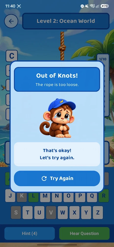 Out of knots retry screen